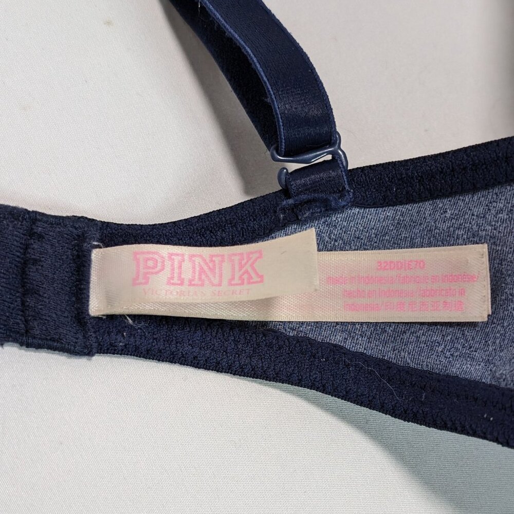 Pink Victoria Secret Navy Floral Print Underwire Bombshell Bra Women's Size 32DD - Picture 5 of 5